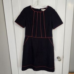 Boden  Womens 8R US / 12R UK Jane Woven Textured Sheath Dress Navy w/ Red Piping